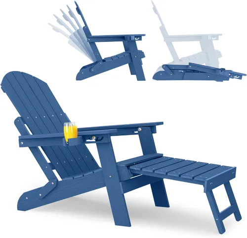 Miniatura 15 de YEFU Silla Adirondack con Otomana Retráctil: Juego de 2 Sillas Adirondack Plegables - Respaldo Ajustable de 5 Niveles con Reposapiés - Sillas