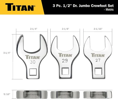 Miniatura 4 de Titan 61199 - Juego de llaves de pata recta de 1/2 pulgada, métricas, pulidas, 3 piezas, incluye 27mm, 29mm y 30mm