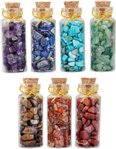 mookaitedecor Juego de 7 mini botellas de cristal para deseos, piedras preciosas de cristal de piedras preciosas curativas para reiki #2-7 Colores