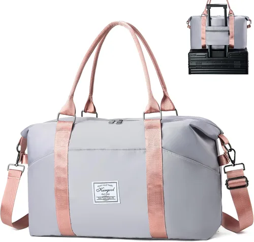 Miniatura 36 de Bolsa de gimnasio con bolsillo húmedo, bolsa de viaje plegable para mujer, bolsa de viaje impermeable para viajes, gimnasio, yoga