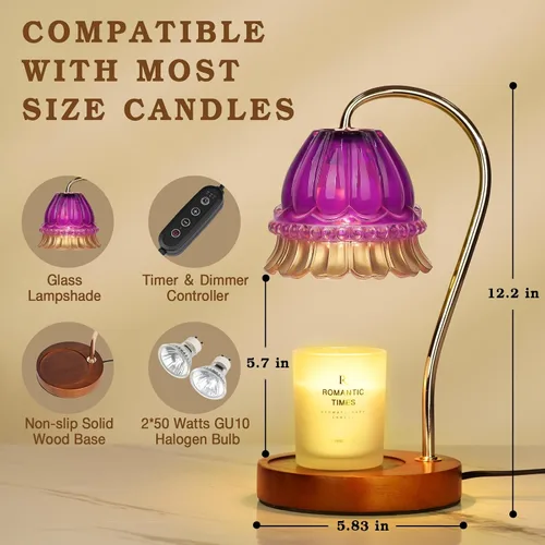 Miniatura 5 de Funistree Paquete de 2 lámparas calentadoras de velas de flores, lámpara de vela con temporizador, regalos de cumpleaños de Navidad para mujeres
