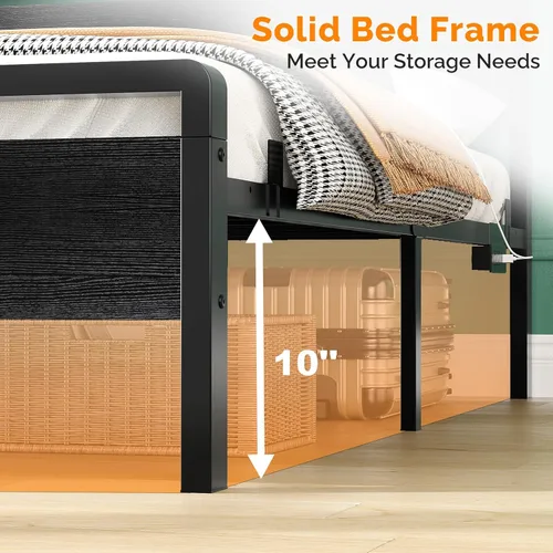Miniatura 7 de VINGLI Base de cama de plataforma completa con espacio de almacenamiento debajo de la cama de 12 pulgadas, cabecero y estribo LED RGB, 2 puertos