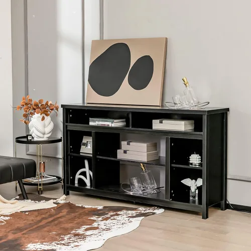 Miniatura 3 de Tangkula Soporte de TV para televisores de hasta 65 pulgadas, mesa de consola multimedia con estante ajustable y agujeros de gestión de cables