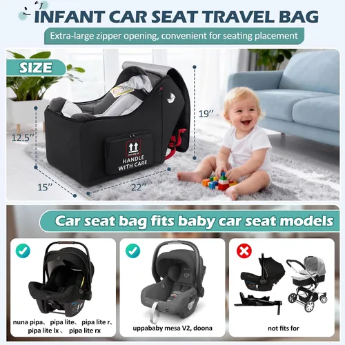 Miniatura 2 de RAINSMORE Bolsa de viaje para asiento de automóvil infantil para avión, compatible con todos los asientos de automóvil Nuna Pipa y base Chicco Negro