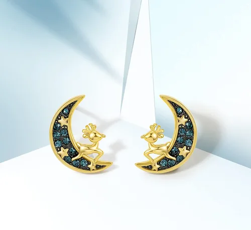 Miniatura 6 de Pendientes de tuerca de luna aretes de oro aretes de plata de ley ciervos cervatillos bonitos aretes de estrella para mujer con caja de regalo