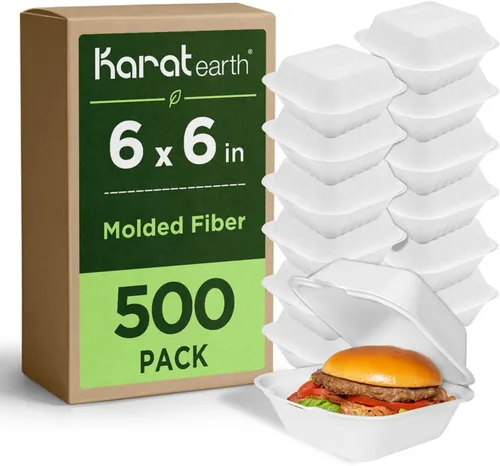 KARAT EARTH Clamshell - Recipientes de alimentos para llevar [6 x 6 pulgadas, 500 unidades] Contenedores compostables para llevar, bagazo
