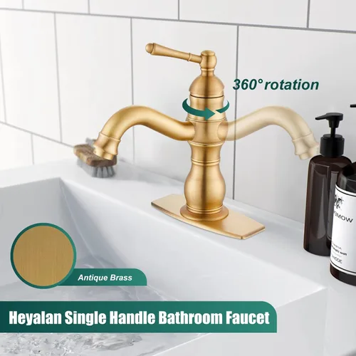 Miniatura 6 de Heyalan Grifo de lavabo de baño con un solo agujero, 1 mango, montaje en cubierta, grifo de lavabo de baño de una sola manija, grifo mezclador