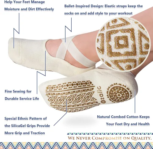 Miniatura 8 de Ozaiic - Calcetines de yoga para mujer con correas y agarres antideslizantes, ideales para pilates, Pure Barre, ballet, danza y entrenamiento