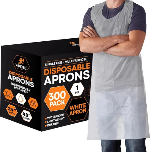 Miniatura 11 de Xpose Safety 100 delantales desechables de plástico azul para cocinar y más empaquetados individualmente, duraderos de 1 mil, polietileno