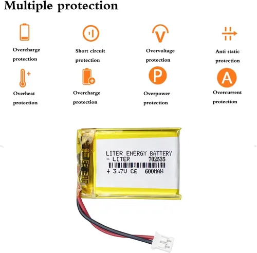 Miniatura 2 de 3.7V 702535 600mAh batería de iones de polímero de litio recargable batería de polímero con conector JST 0.079 in