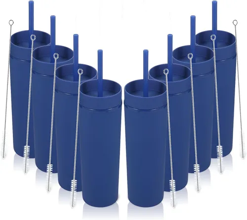 Miniatura 13 de Volhoply Vaso delgado de plástico de 16 onzas con tapa y pajita, paquete de 4 unidades, vasos aislados de doble pared de acrílico mate, sin BPA