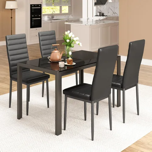Bealife Juego de mesa de comedor de cocina para 4, juego de mesa y sillas de vidrio templado de 5 piezas moderno para el hogar, cocina, sala de Negro