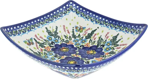 Miniatura 2 de Blue Rose Polish Pottery – Plato cuadrado Atlantis amarillo – 8 x 8 pulgadas – Hermoso cuenco para servir para ocasiones especiales, cenas o comidas