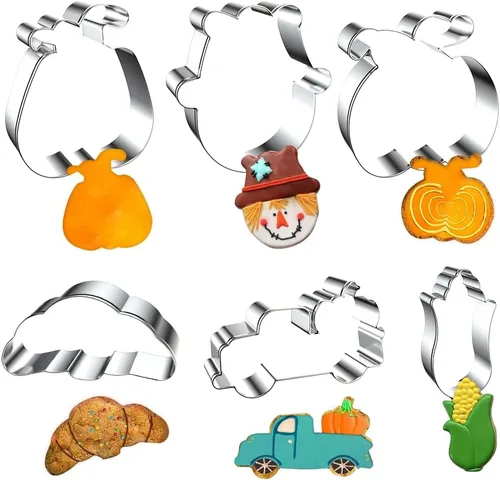 ALIBBON Juego de 6 cortadores de galletas de otoño de Acción de Gracias, otoño, vacaciones, calabaza, cosecha, camión, maíz, búho, croissant, molde