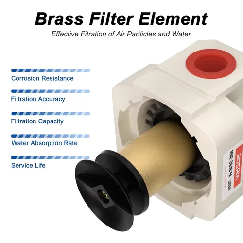 Miniatura 5 de AIRZOE Secador de Aire de 3/8" NPT para Compresor - Separador de Agua y Aire para Compresor AF3000-03, Drenaje Manual, Elemento de Latón de 5