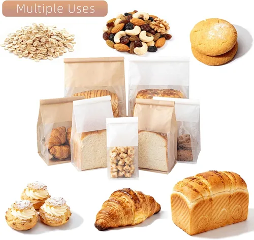 Miniatura 4 de 50 bolsas de pan de 8.6 pulgadas con cierre de alambre, bolsas grandes para pan hechas de papel de algodón marrón, bolsa de almacenamiento y empaque