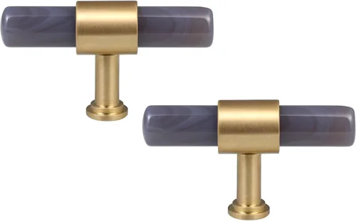 Rockcloud Juego de 2 pomos de barra en T de ágata con tornillos, perillas cilíndricas para cajones, manijas para armario, armario, armario, Gris