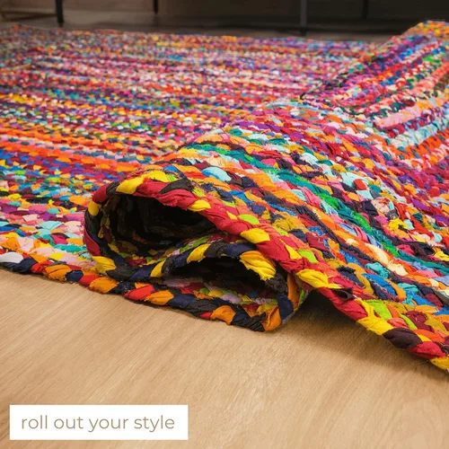 Miniatura 5 de RAJRANG Alfombra reversible Chindi de trapo, de algodón de 2 x 3 pies, hecha a mano, trenzada, multicolor, alfombra bohemia