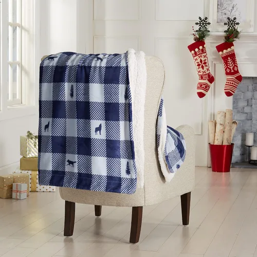 Great Bay Home - Manta decorativa para Navidad, manta navideña de vellón sherpa supersuave, colección Hudson (cabaña a cuadros)