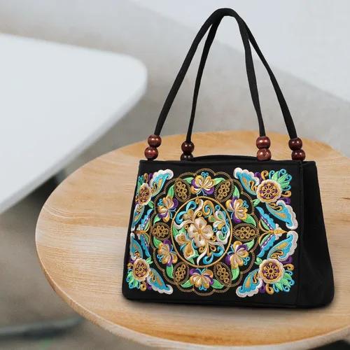 Miniatura 6 de Jursccu Bolsas de hombro étnicas bordadas de doble cara Bolso de viaje para playa