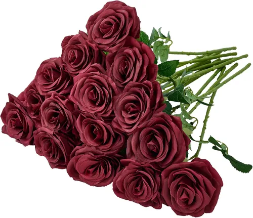 Miniatura 21 de Carlita's Blooms 15 piezas Rosas Falsas Flores Artificiales de Seda Flor Rosa Falsa Tallos Largos Ramo para Arreglo Centro de Mesa de Boda Fiesta