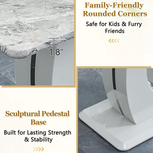 Miniatura 5 de Juego de mesa de comedor de mármol de 63 pulgadas para 6, moderno juego de mesa de comedor de altura de mostrador, mesa alta gris con taburetes
