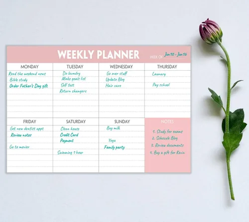 Miniatura 4 de Bloc de planificación semanal: bloc de lista de tareas pendientes con horario diario y calendario, 52 hojas, papel de 3.53 oz/m², bloc de notas