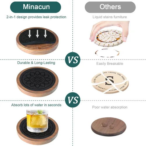 Miniatura 3 de Posavasos de madera para bebidas, Minacun conjuntos de posavasos absorbentes de 5, posavasos para bebidas para protección de mesa de café