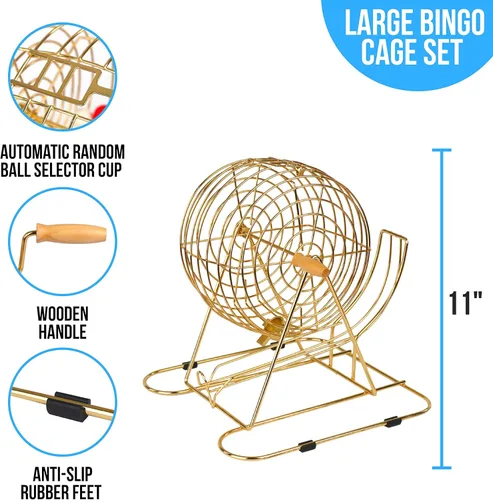 Miniatura 4 de Regal Bingo - Juego de bingo profesional con jaula de rueda de 11 pulgadas, 75 bolas de bingo, tablero maestro, 18 tarjetas de bingo y 25 tarjetas