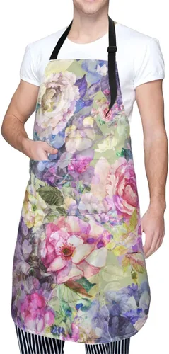 Miniatura 20 de Delantales florales azules para el hogar, 2 bolsillos, 33 x 28 pulgadas, para hombres y mujeres, diseño floral gris, impermeable, para manualidades