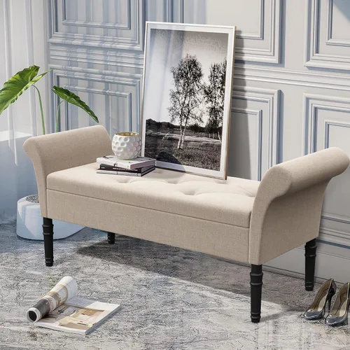 Miniatura 6 de Changjie Furniture Banco de almacenamiento moderno copetudo, banco de entrada con almacenamiento para sala de estar y dormitorio (bronceado)
