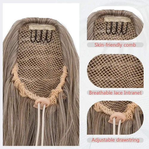 Miniatura 2 de S-noilite Extensión de cola de caballo larga con cordón, de 32 pulgadas, rizada, ondulada con clip, para mujer, cola de caballo rubia, ondulada