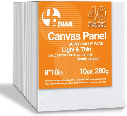 Paquete de 40 tableros de lienzo para pintar, paquete de 8 x 10 pulgadas, paneles de lienzo para pintura al óleo y acrílica