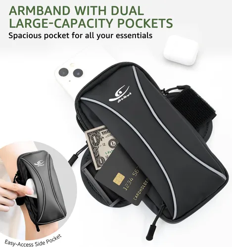 Miniatura 6 de HiRui Bolsa de brazo y bolsa de muñeca para teléfono, brazalete deportivo para correr, gimnasio, ciclismo y entrenamiento, compatible con iPhone
