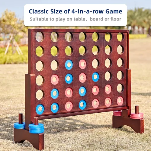 Miniatura 5 de SpeedArmis Juego gigante de madera 4 en una fila: divertidos juegos de mesa para interiores y exteriores para adolescentes, incluye 42 dados y bolsa