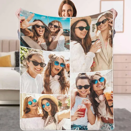 Miniatura 9 de Manta personalizada con texto fotográfico, manta personalizada con mis propias imágenes para Navidad, familia, mamá, papá, perro, hermanas, amigos