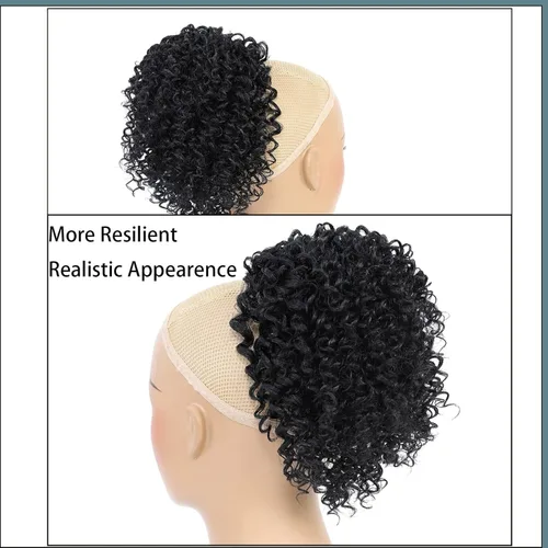 Miniatura 5 de Cola de caballo con cordón para mujeres negras, extensión de cola de caballo negra rizada para mujeres negras, extensiones de cabello sintético