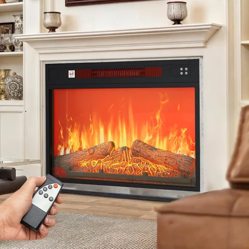 Miniatura 3 de DWVO Inserto de chimenea eléctrica de 23 pulgadas, calentador de chimenea empotrado con control remoto, temperatura ajustable, temporizador de 6