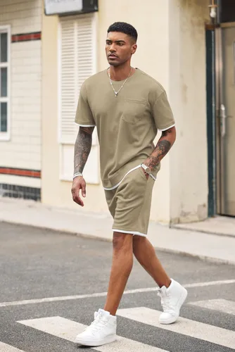 Miniatura 65 de COOFANDY Conjunto de camisa y pantalones cortos de gofre para hombre, conjunto de 2 piezas, conjunto casual de verano con bolsillos