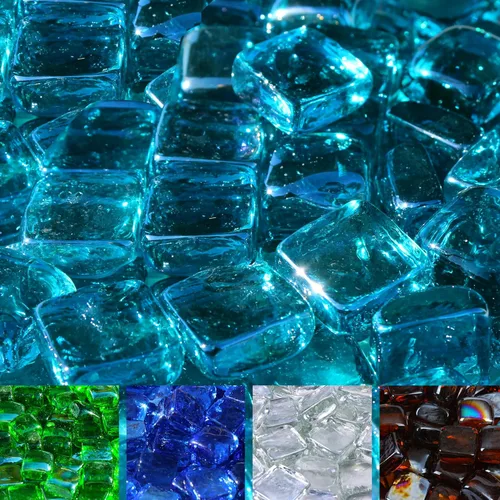 Cubos reflectantes de vidrio para hoguera, vidrio de grado profesional para hoguera, roca de vidrio de 1 pulgada, piedras de vidrio, hoguera de gas