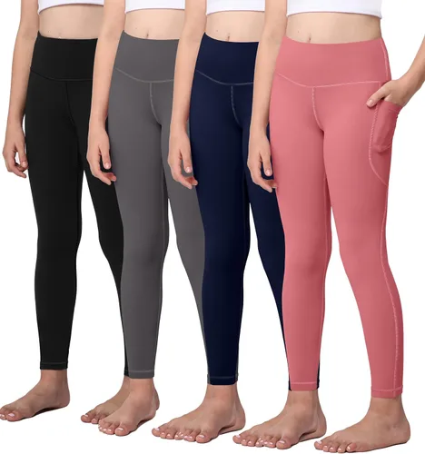 Leggings de yoga activos para niñas con 2 bolsillos, pantalones de yoga para entrenamiento de niños para atletismo (paquete de 2)