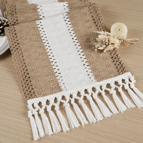 Miniatura 23 de FEXIA Camino de Mesa Negro con Borlas de 72 Pulgadas Macramé Boho Estilo Granja Camino de Mesa para Decoración de Dormitorio y Comedor