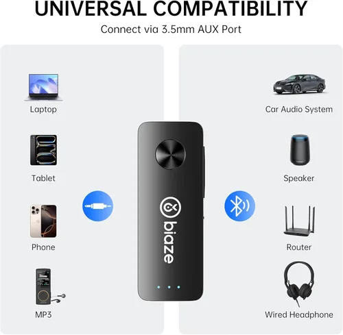 Miniatura 2 de Transmisor y receptor Bluetooth 5.3, adaptador de audio Plug and Play de 0.138 in, adaptador inalámbrico auxiliar para automóvil y auriculares
