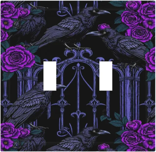 Miniatura 71 de Cubiertas Decorativas de Tomacorrientes Estilo Gótico Cuervo Flores Púrpuras 1 Gang Interruptor de Luz Simple Basculante Placa Cubierta Placas