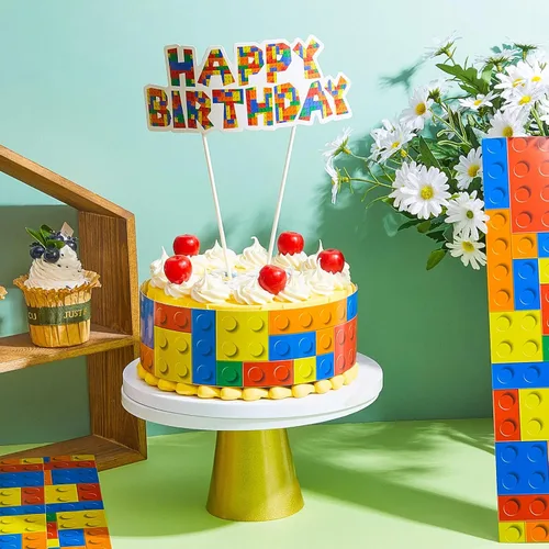 Miniatura 3 de Leinuosen 9 piezas de bloques de construcción para decoración de pasteles de feliz cumpleaños, bloques de construcción, suministros de construcción