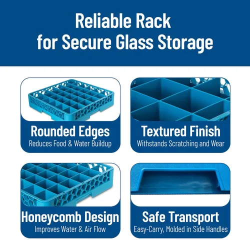 Miniatura 4 de Carlisle FoodService Products RG3614 OptiClean - Estante de vidrio con 36 compartimentos, compartimentos de 2.94 pulgadas, color azul (paquete de 6)
