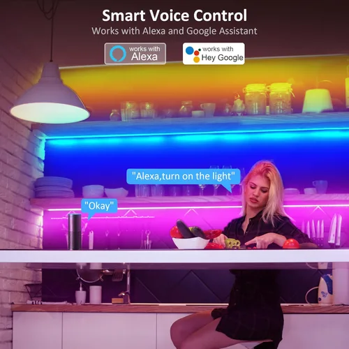 Miniatura 3 de Maylit 8 piezas de 3.3 pies de kit de luces RGB inteligentes para debajo del gabinete, funciona con Alexa y Google Assistant, control por aplicación