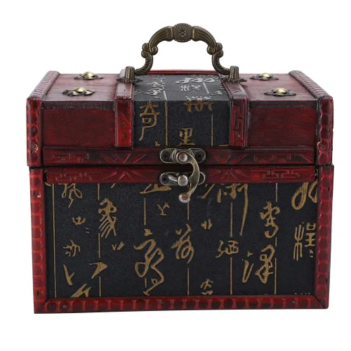 Cofre del tesoro de madera caja de almacenamiento del pecho diseño antiguo pequeño tesoro caja de joyería organizador de joyería 02
