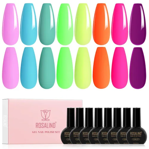 Miniatura 11 de ROSALIND Esmalte de uñas de gel azul, 8 colores azul marino claro azul oscuro con purpurina, juego de esmalte de uñas UV MINI Aquarius para manicura