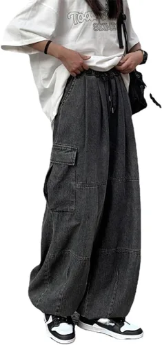 Y2K - Pantalones de mezclilla holgados Emo Cyber Cargo Grunge Vintage Demin Ropa estética Hiphop Jogger Pantalones deportivos góticos Streetwear